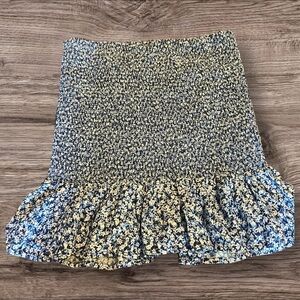 Japna Floral Smocked Mini Skirt Blue White Medium